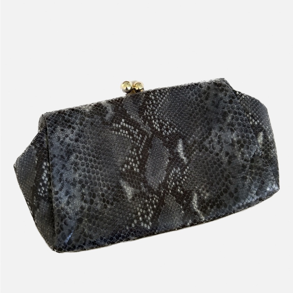 Badgley Mischka Gray Snakeskin Print Clutch